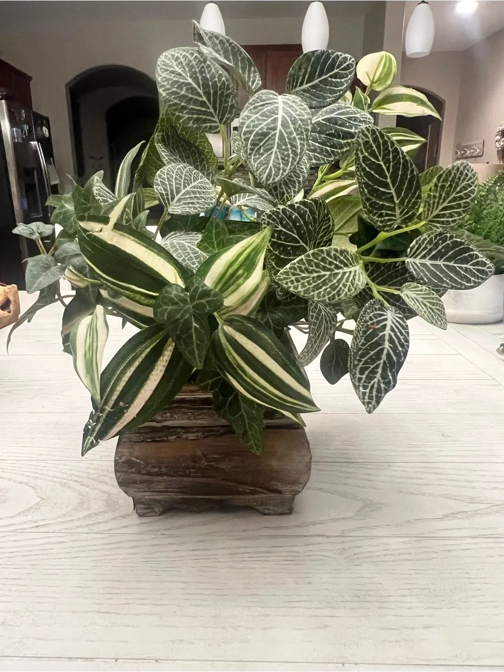 Faux Greenery in Rustic Wooden Square Planter